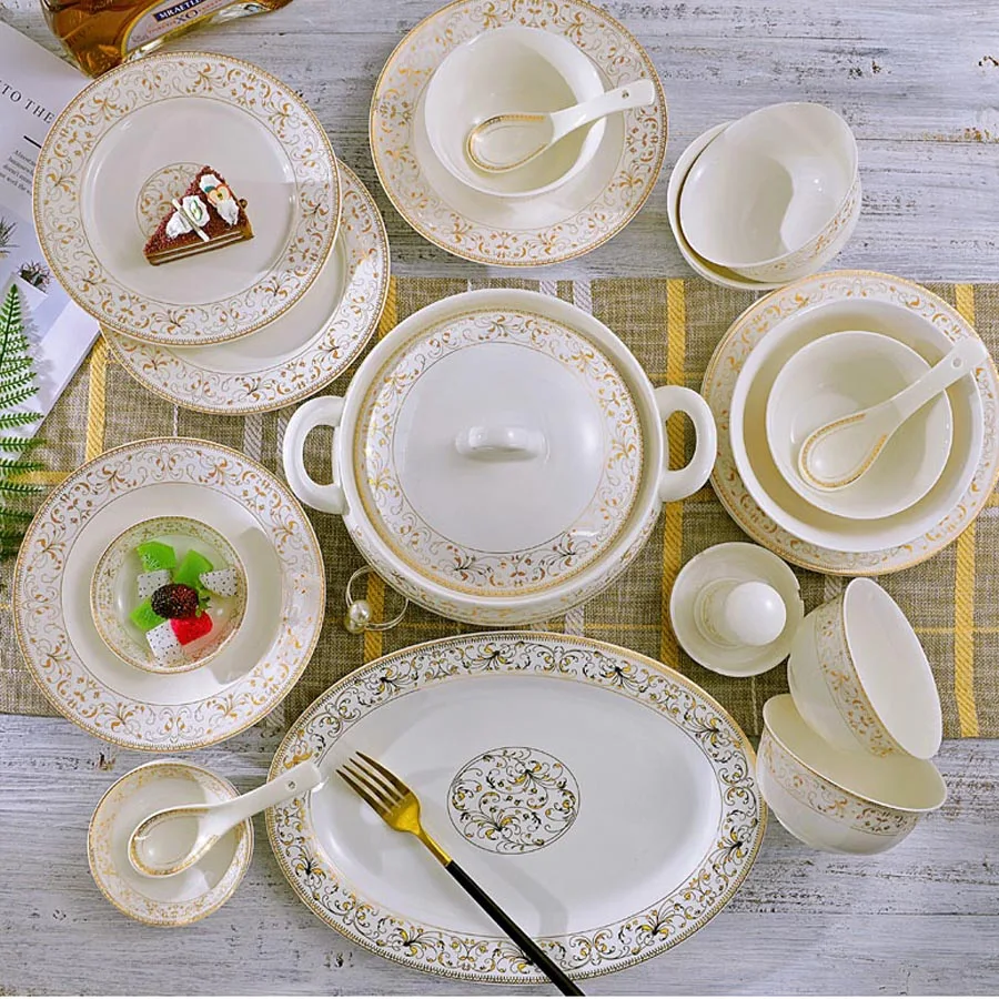 60 Heads jingdezhen ceramics dinnerware set chinese dinner set Porcelain dining 42 pieces Plate dinnerware Tableware