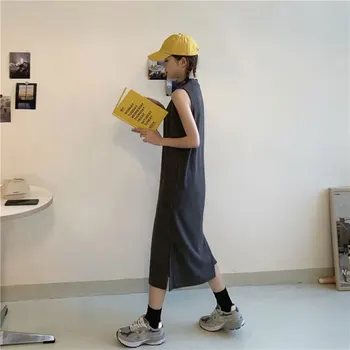 

Vest Dress 2020 Spring and Summer New Style Loose-Fit Slimming Mid-length Korean-style WOMEN'S Wear Sleeveless Slit Base Skirt