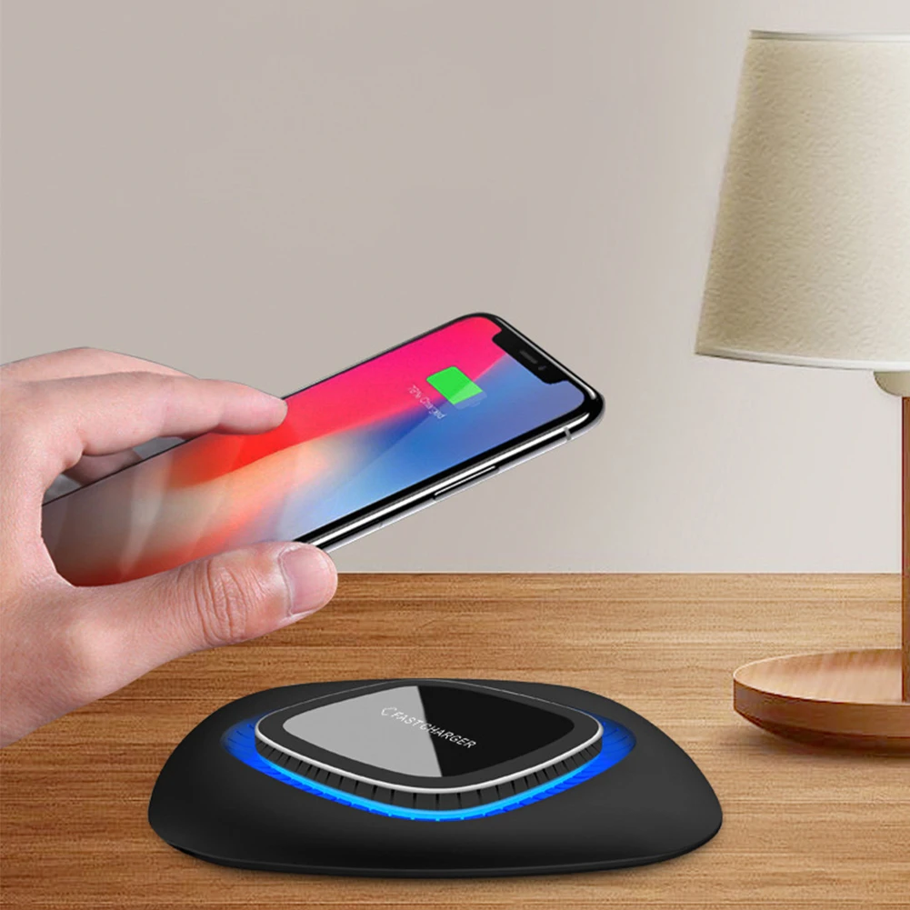 10 Вт квадратное QI Беспроводное зарядное устройство для iPhone 11 Pro XS MAX X 8 Настольный светодиодный дисплей Быстрая Беспроводная зарядка для samsung S10 S9 S8