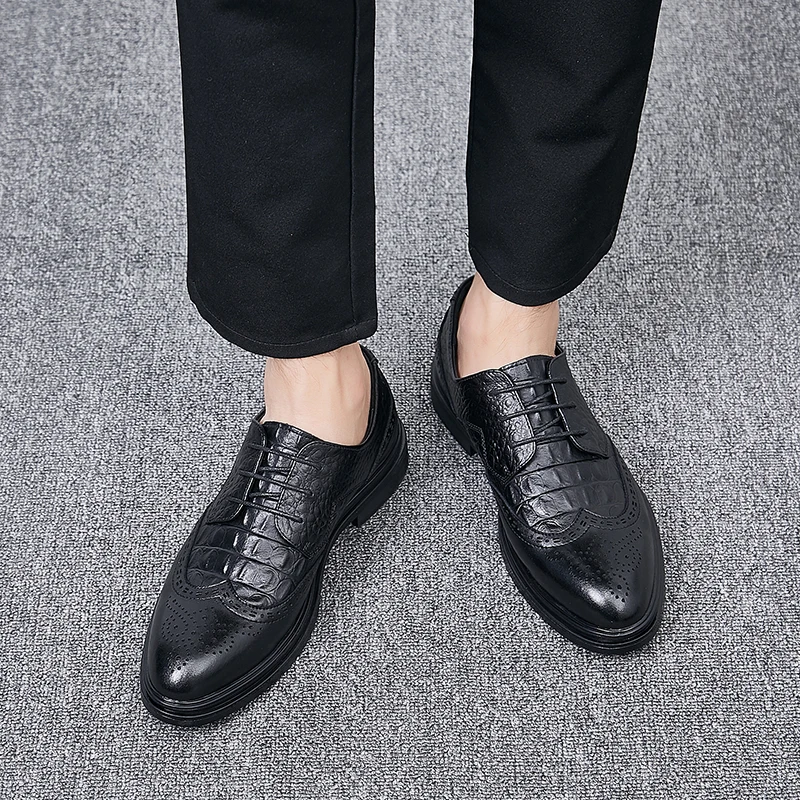 

Yomior New 2020 Spring Summer Men Shoes Crocodile Formal Dress Loafers Genuine Leather Wedge Business Wedding Brogue Oxfords