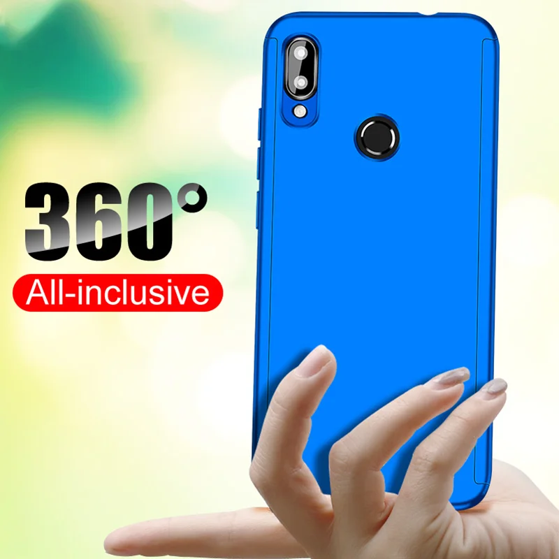 Роскошный 360 чехол со стеклянным покрытием для huawei Honor Y5 Y6 Y7 Y9 P Smart Z Pro Plus Prime, защитный чехол на заднюю панель
