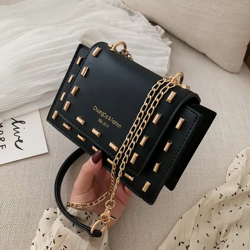 

PU Leather Solid Color Mini Crossbody Bags For Women 2019 Rivet Design Female Shoulder Messenger Bag Luxury Handbags and Purses