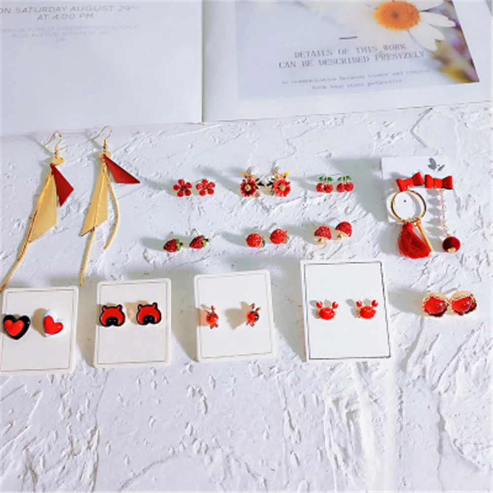 

Happy Red Flower Cherry Heart Bear Bow Knot Tassel Geometric Resin Acrylic Dangle Drop Earrings Korean Fashion Jewelry-DDE