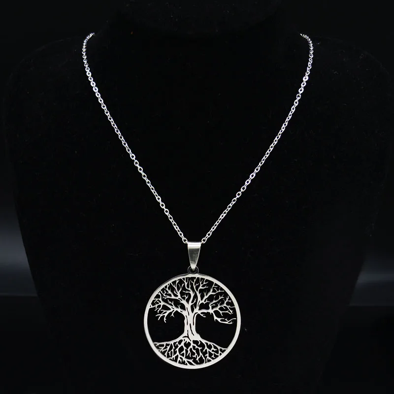 Aesthetic Tree of Life Chain Necklace for Women Men Stainless Steel Silver Color Amulet Gift Jewelry arbol de la vida N42S01