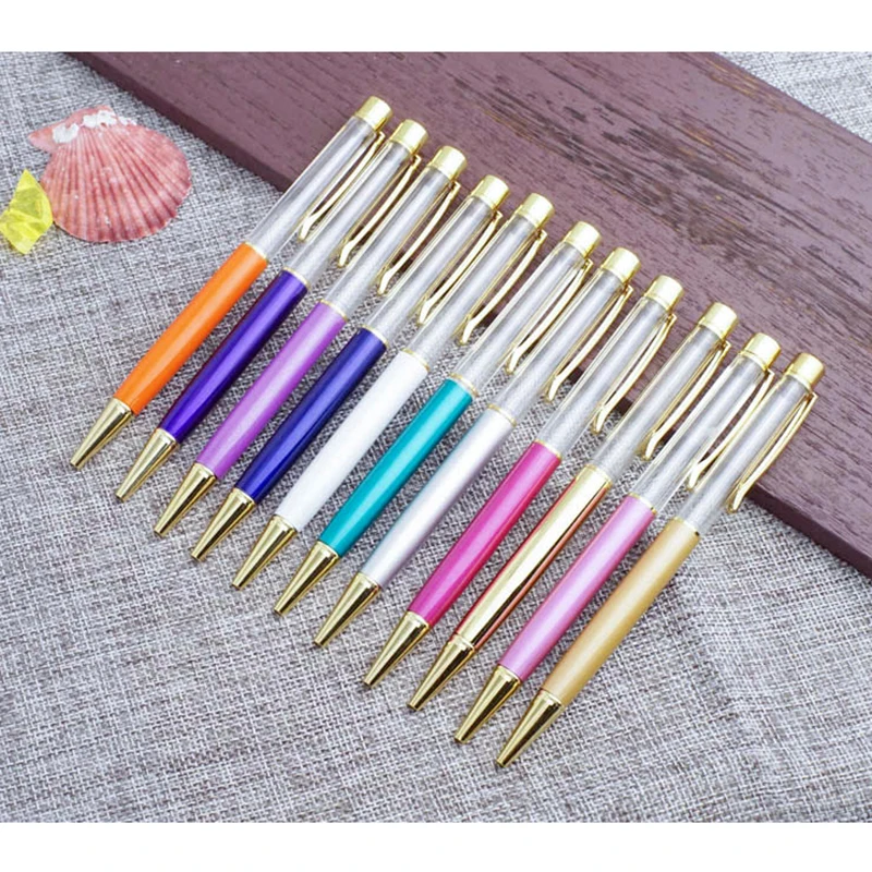 

10pcs/lot Diy Empty Tube Ballpoint Pen Metal No Oil No Gold Clip Foil Metal Copper Colorful Self-Filling Gold Powder Quicksand