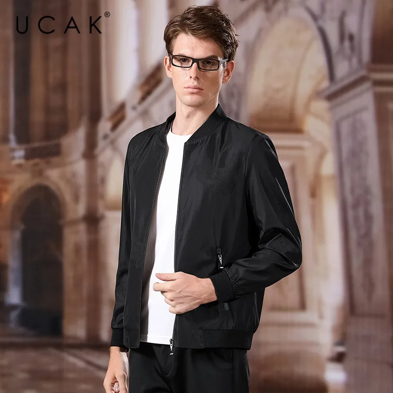

UCAK Brand Polyester Jacket Men 2020 Spring New Arrival Casual Solid V-Neck Pockets Chamarra Para Hombre Outwear Jackets U8031