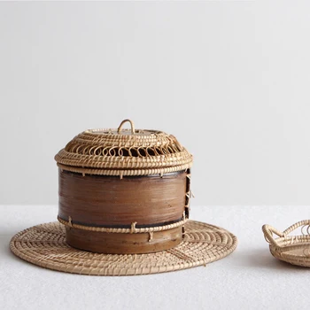 

Rattan Round Storage Box Handmade Natural Bamboo Dessert Bread Candy Nuts Organizer Woven Jewelry Organizers Home Table Decor