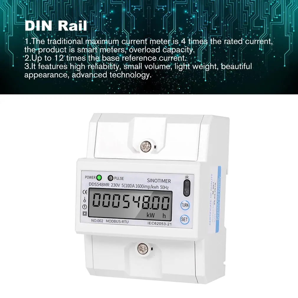 Мульти-функциональные однофазный или 3 фазы 4 провода 5-100A 230V электросчетчик переменного тока Электрический счетчик потребления монитор DIN Rail