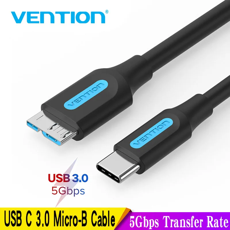 USB Aux Adapter USB C B Cable USB Mini Cable Vention USB 3.0 Type C to Micro B Cable Connector 1m for SSD HDD External Hard Drive smartphone MacBook PC