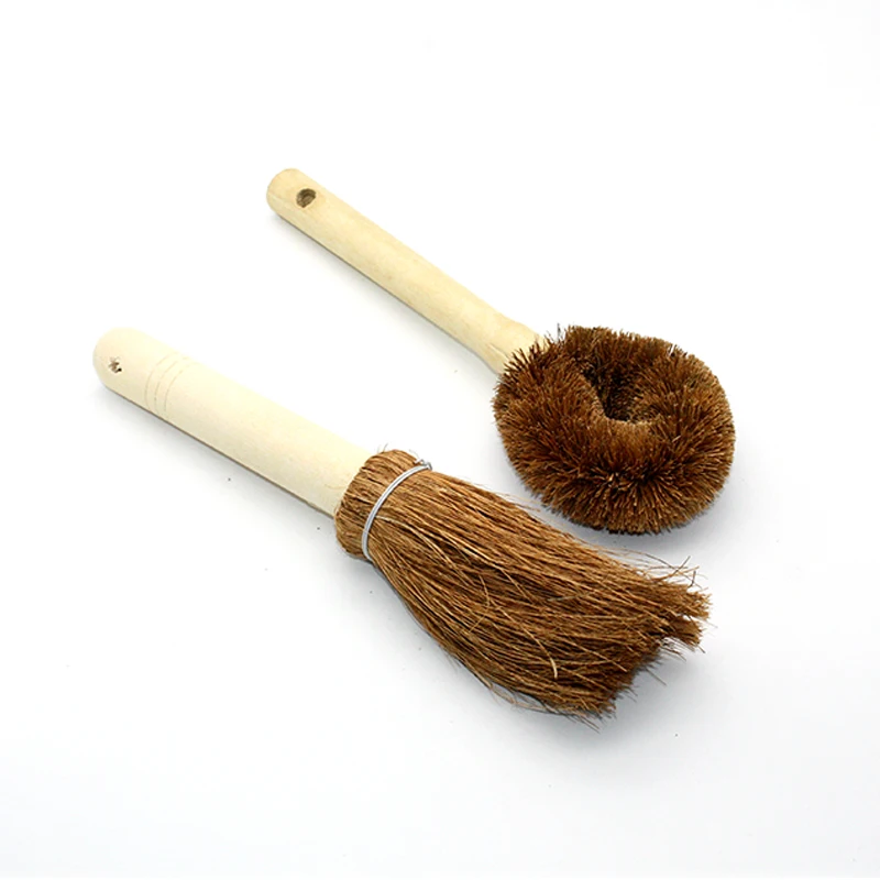 

Natural coconut brown non-stick oil long handle pot brush Dish washing oil cleaning brush Can hang type brush Kitchen Tools