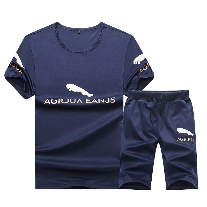 

Men's 2020 Summer Short Sleeve Running Set AGRJUA EANJS Print Round Collar Fitness Suit Male Sport Wear Mens Sports Suits