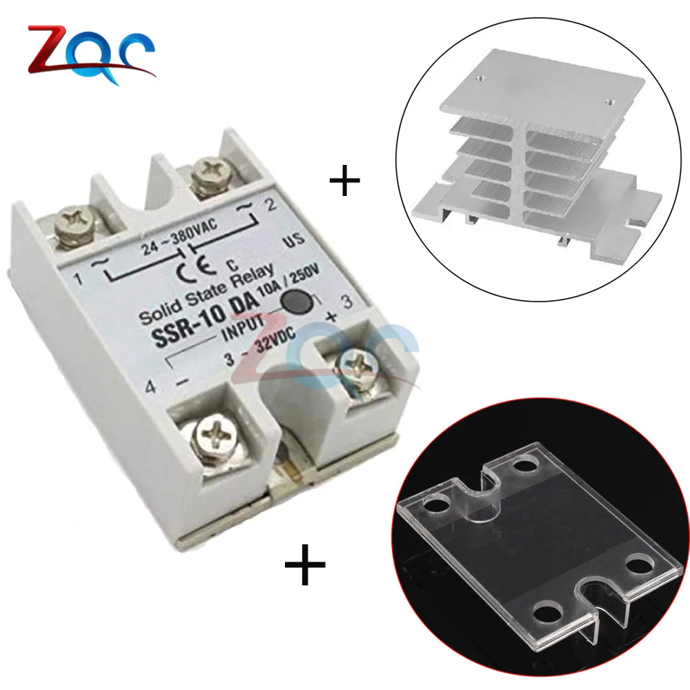 Твердотельные реле SSR-10DA SSR-25DA SSR-40DA 10A 25A 40A на самом деле 3-32 В постоянного тока в переменный 24-380V AC SSR 10DA 25DA 40DA с корпус теплоотвода - Габаритные размеры: SSR-10DA