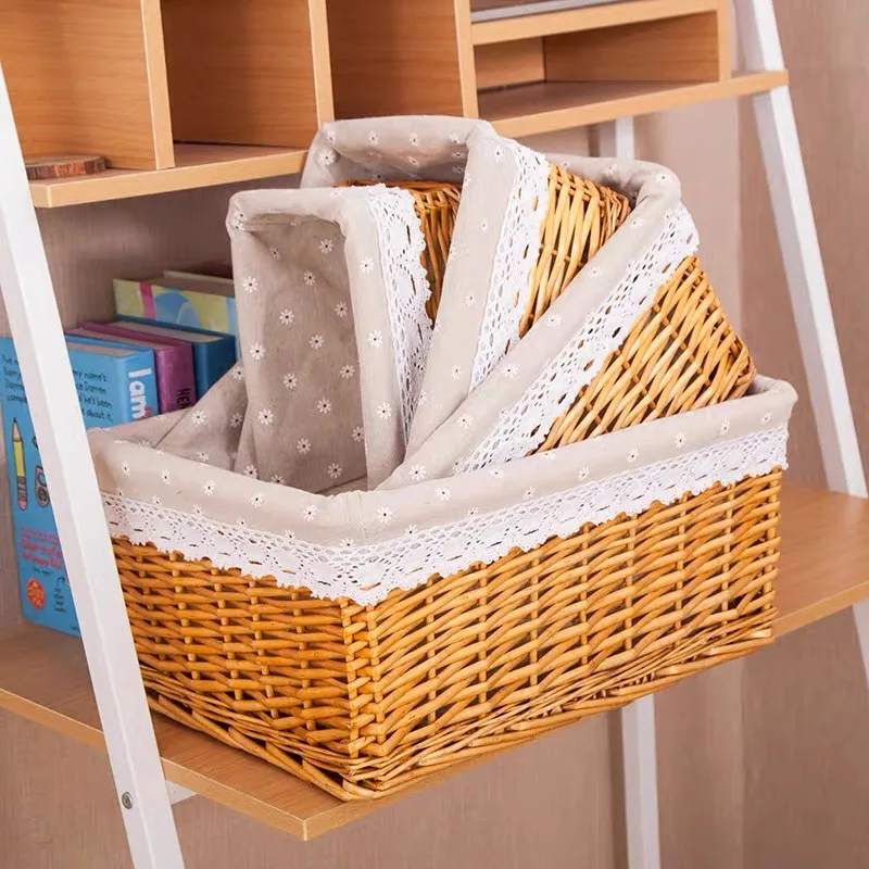 Storage wicker rattan baskets Willow Sweet Rose Flora White Wicker Storage Baskets Decorative Wicker Baskets for Home Neatening