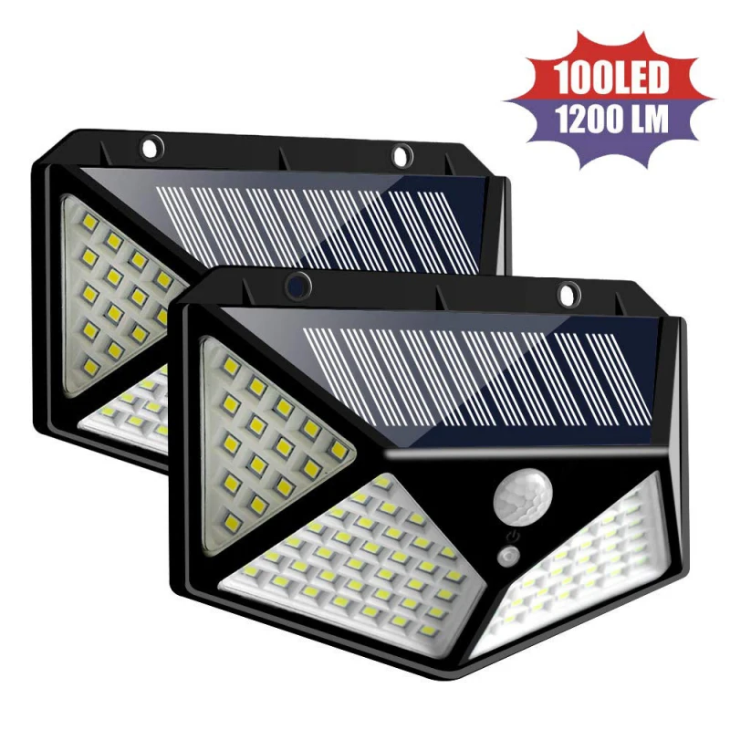 

100 LED Four-Sided Solar Power Light 3 Modes 120 Degree Angle Motion Sensor Wall Lamp Outdoor Waterproof Yard Garden Lamps