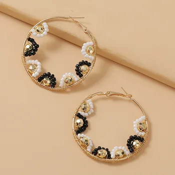 

2020 New Design Fashion Handmade Glass Beaded Hoop Earrings For Women Bohemian Round Circle Earring Party Statement Jewelry Gift