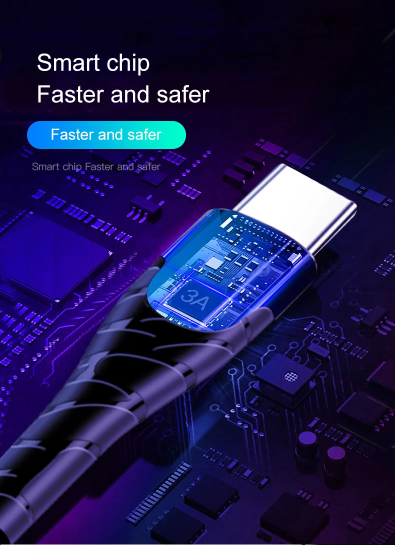3а USB кабель светодиодный type C кабель для быстрой зарядки для samsung huawei Micro USB кабель для быстрой передачи данных для Xiaomi Redmi мобильный телефон USB C шнур