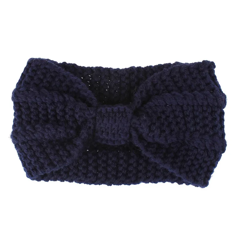 2 Navy blue Зимняя вязаная шерстяная повязка на голову для женщин, женская простая однотонная повязка на голову с узлом, эластичная лента для волос, аксессуары для волос, Тюрбан ручной работы - Цвет: 2 Navy blue