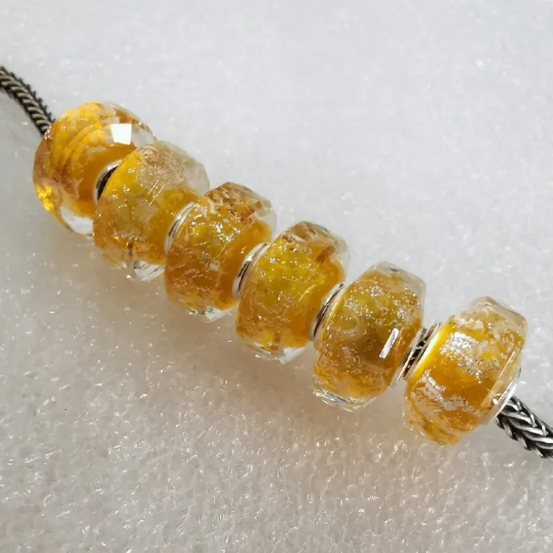 

High Quality Yellow Facted Glass Beads 925 Sterling Silver Core Charms Fit Troll European Brand Bracelet Jewelry Gift For Woman