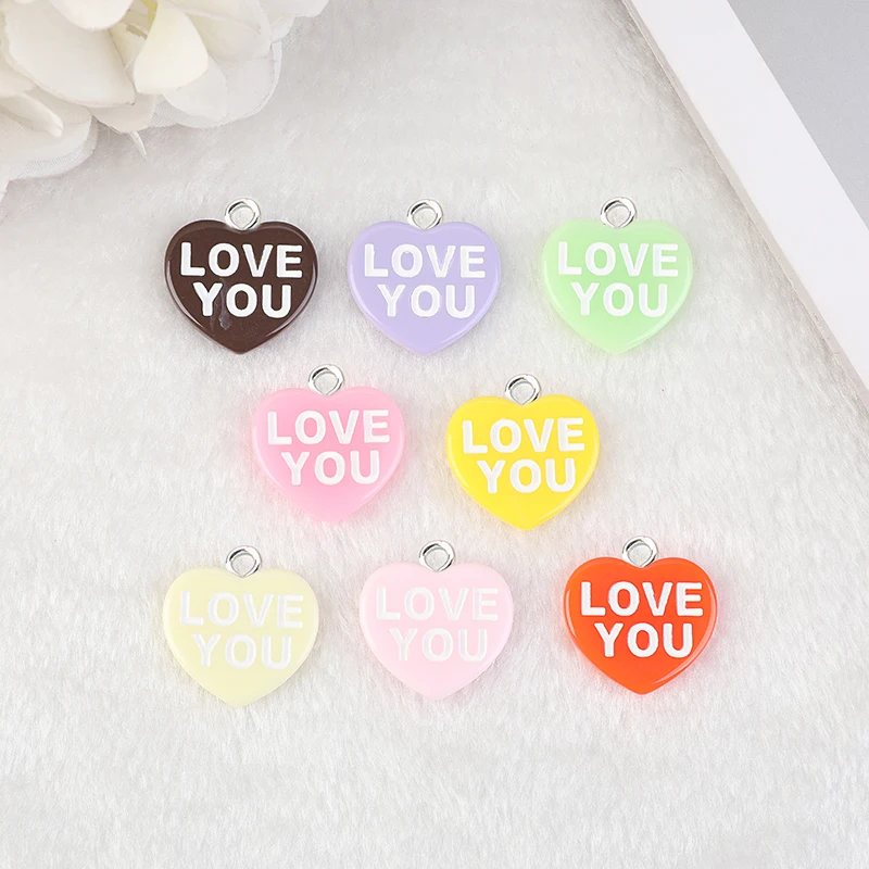 16 Pcs 22*24 MM Glitter Heart Charms Flatback Resin Cabochons XOXO KISS ME LOVE YOU  Pendants for Earrings Necklaces Diy Making images - 6