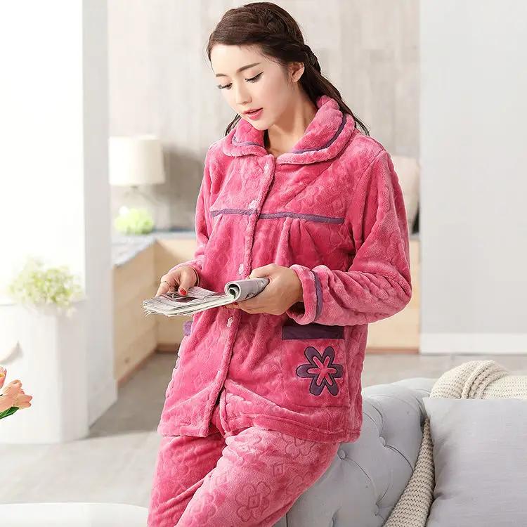 women pajama Пижамы женские большие размеры зимняя Пижама женские сексуальные толстые коралловые флисовые зимние пижамы женские пижамы большого размера костюм 2 Pic сна - Цвет: women pajama