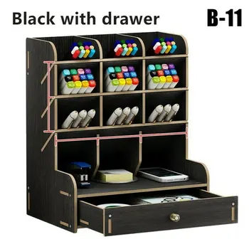 

Office Desk Wooden Organizer Simple Multi-Divided Office Desktop Brush Storage Container Pen Pencil Holder DIY Gift