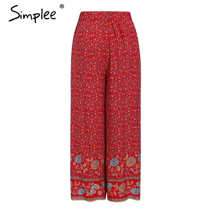 Simplee Boho, винтажные, с принтом, длинные женские летние штаны, богемные, широкие, свободные, брюки, цветочные, для отдыха, пляжные, женские штаны
