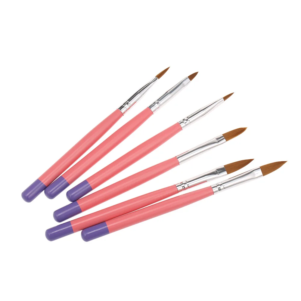 6PCS / Set Acrylic Nail Art Builder Brushes with 6 Sizes Nail Art Painting Brush Kit Nail UV Gel Carving Pens Manicure Tool