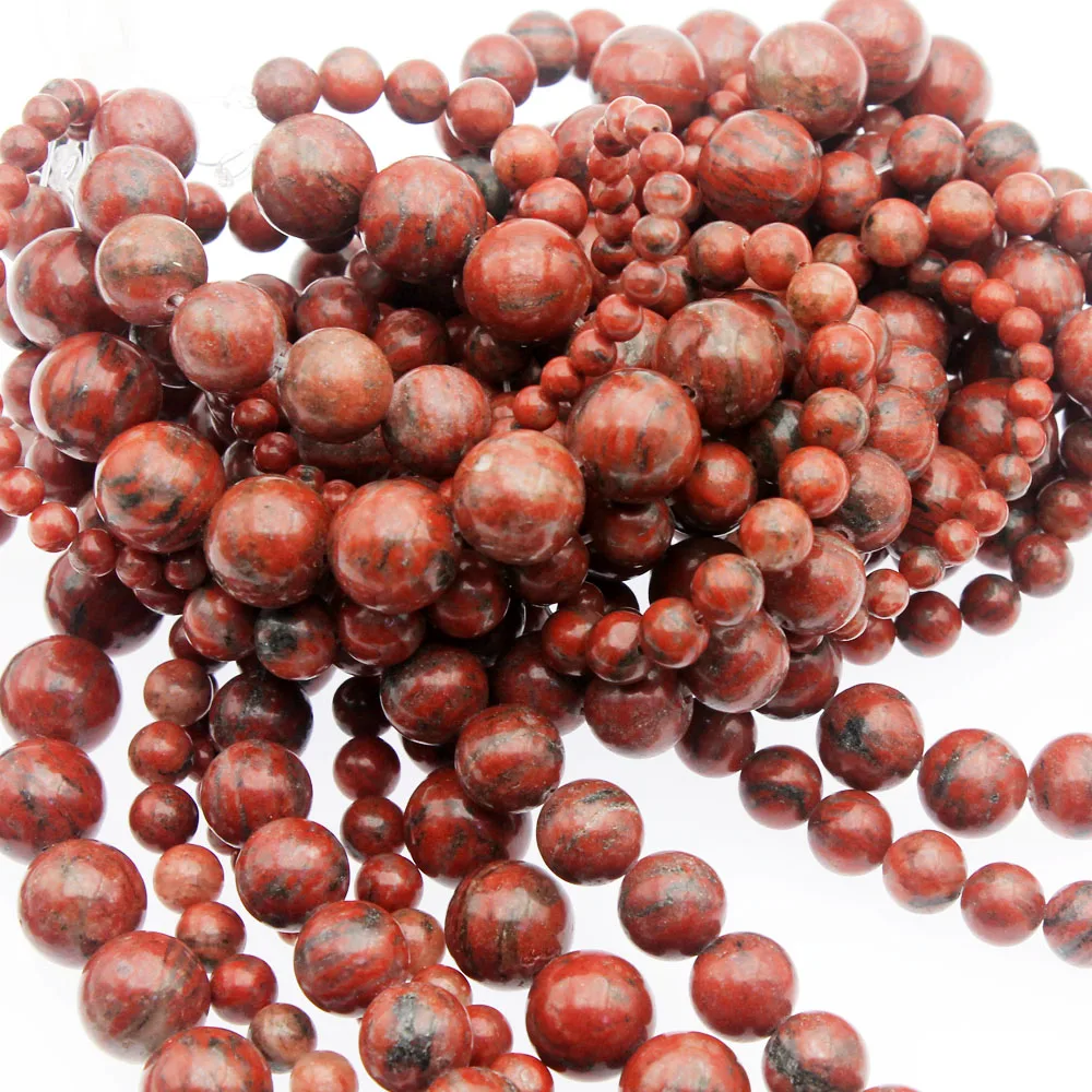 

Wholesale Natural Stone Red Sesame Jaspers Beads Loose Spacer Beads for Needlework Jewelry Making 4 6 8 10 12mm DIY Bracelet
