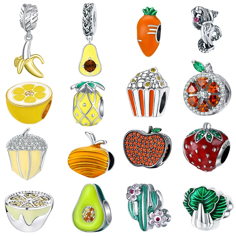 

2020 Vegetables and Fruits Charms 925 Sterling Silver Charm Banana Lemon Carrot Bracelets Elegant Diy Beads for Jewelry Making