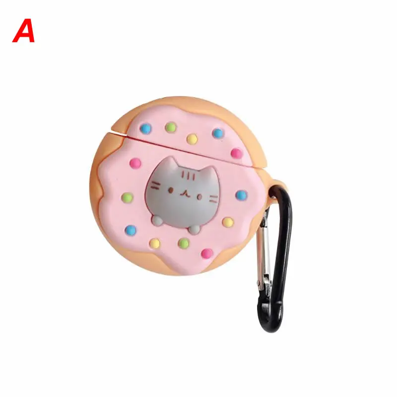 A Силиконовый защитный чехол Kitty пончик тост крышка с карабином для Airpods 1/2 A5YA - Цвет: A