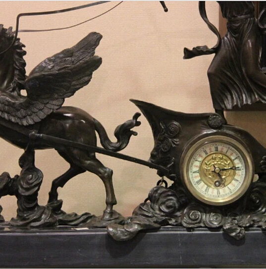 425+++ 2" Western Art Чистая Бронза Медь и мрамор Pegasus Horse механические часы