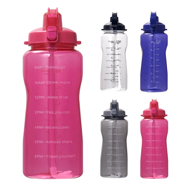 Half Gallon 64oz Pink Water Bottle Handle & Steel Cap