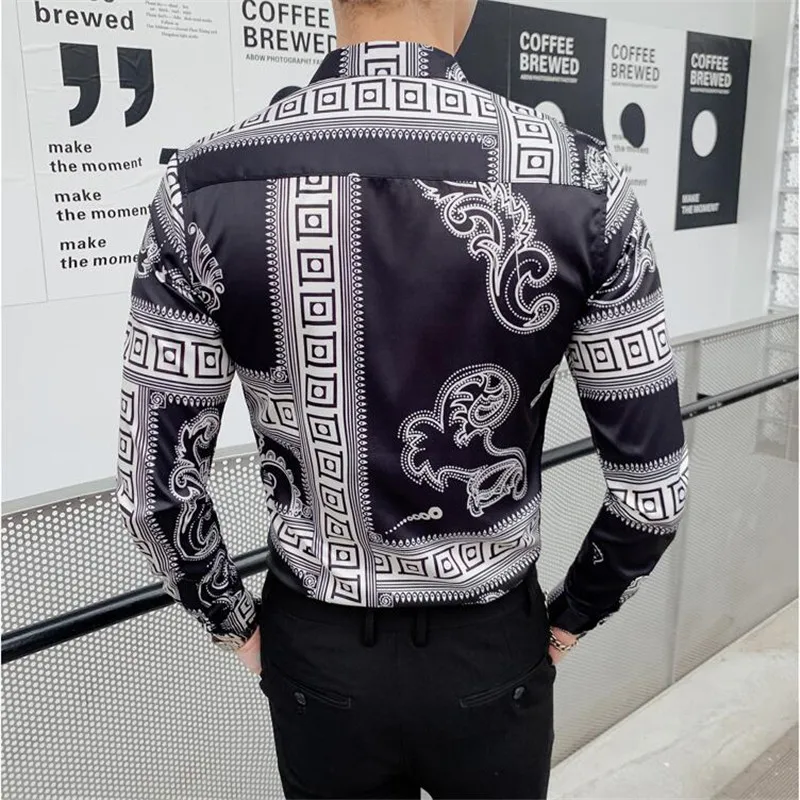 Мужская брендовая рубашка с принтом 2019 Повседневная длинным рукавом Camisas Hombre