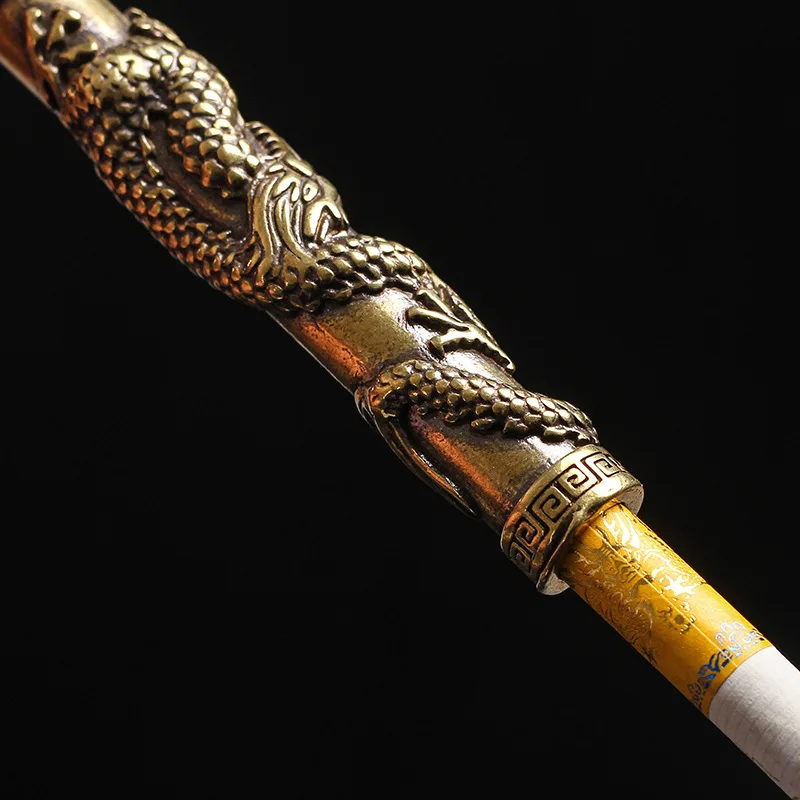 Ретро Мини медный держатель для сигарет Фильтр моющийся резной дракон
