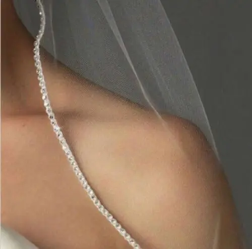 White Bridal Veil One Layer Bead Edge Wedding Accessory Fingertip Wedding Veils bridal veil