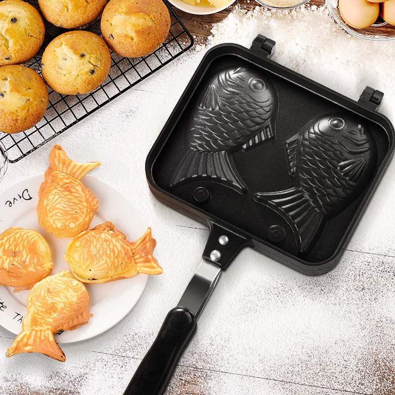 

Home 2PCS Taiyaki Japanese Fish-Shaped Bakeware Waffle Pan Maker Cast Tools Japanese Pancake Double Pan Mould