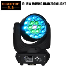 Gigertop TP-L640A 19x15 Вт RGBW 4IN1 СИД Moving головной фонарь с приближением, 13/24 DMX Каналы Led индивидуальный кольцо Управление 110 V-220 V
