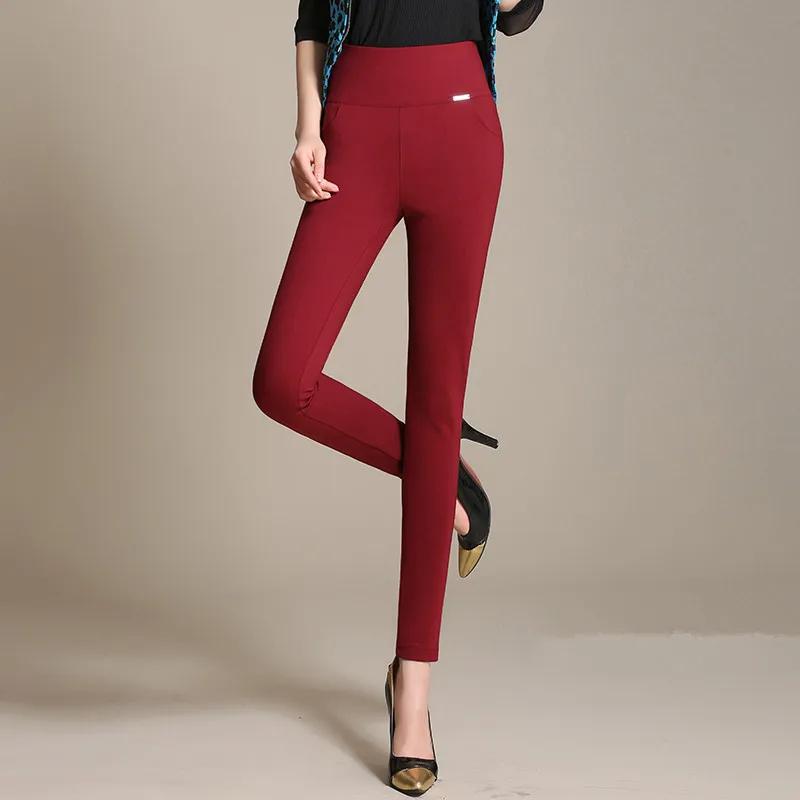 wine red no velvet Зимние женские леггинсы плюс плотные бархатные узкие брюки с эластичным поясом теплые леггинсы верхняя одежда леггинсы размера плюс 5XL C2571 - Цвет: wine red no velvet