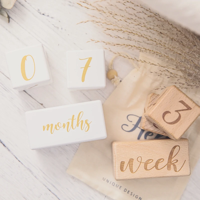 1set Baby Milestone Karten Holz Block Weiß Baby Geburt Monat Anzahl Gedenk Milestone Souvenir Neugeborenen Foto Zubehör – Detail 18