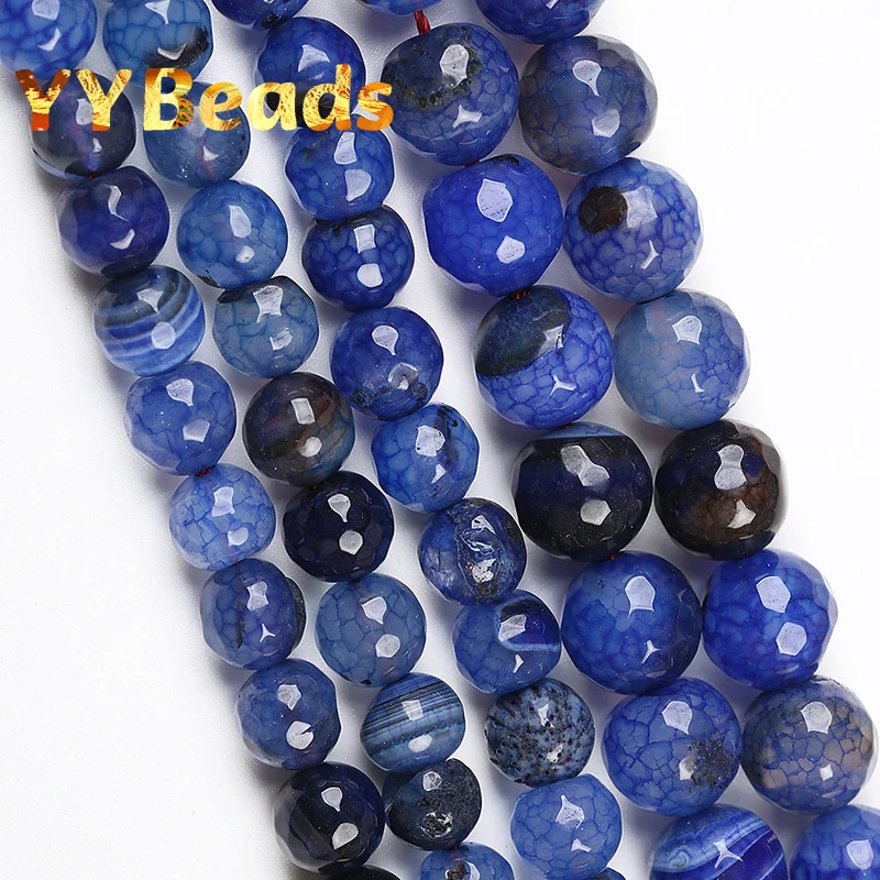 

Natural Faceted Navy Blue Dragon Veins Agates Beads 8mm 10mm Loose Charm Beads For Jewelry Making DIY Women Bracelets Necklaces