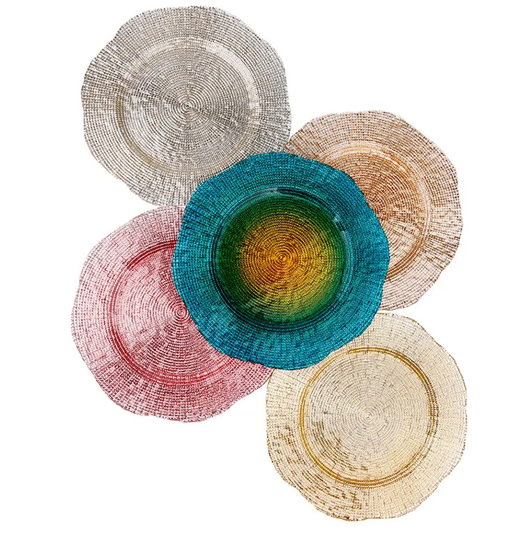 Natural detox zhi li Creative Octagonal Glass Plate Hotel Creative Electroplated Western Food Steak Plate Saucers Glass Tablewar