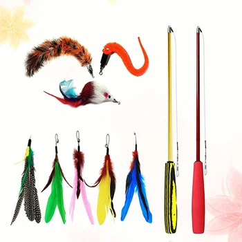 

10pcs of One Set Funny Teasing Toy Telescopic Rods Durable Wand Stick Interacive Chaser Toys for Pet Cat (2pcs Stick and 8pcs Re