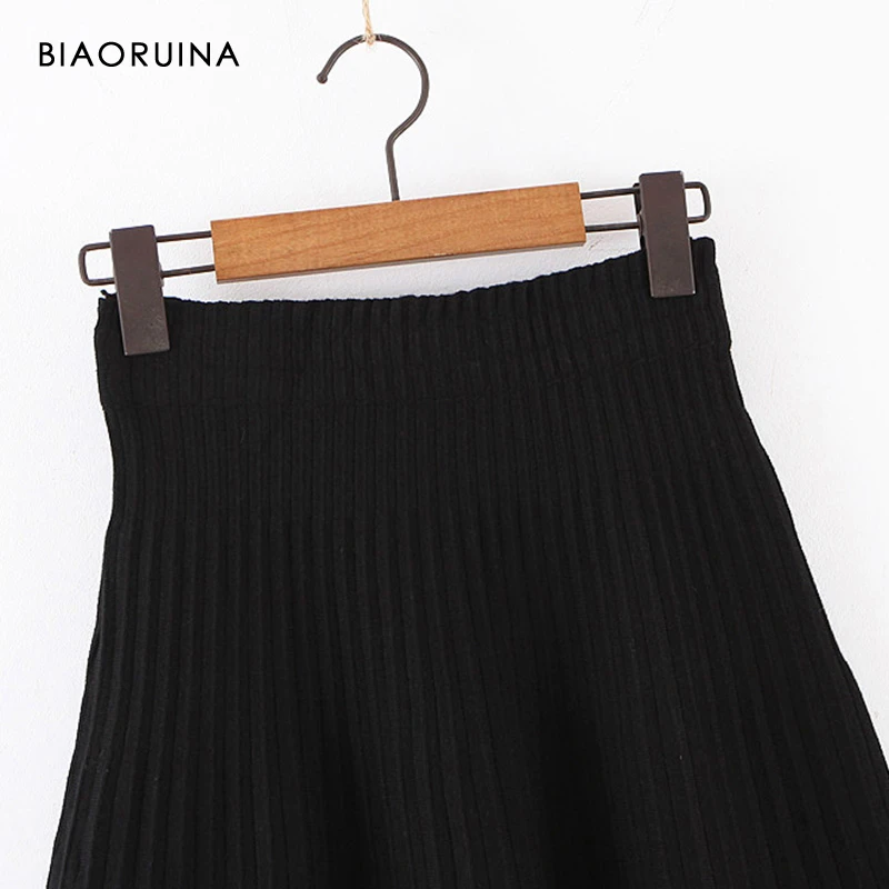 BIAORUINA, Женская однотонная элегантная плиссированная юбка, Женская эластичная трикотажная юбка с высокой талией, сохраняющая тепло,, осенняя женская мода