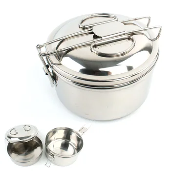 

Stainless Steel Cooking Pot Lunch Box Pan with Lid Dish Camping Hiking Outdoor Cookware