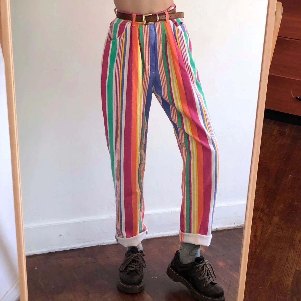 

Candy Colored Striped Long Pants Women Fashion Rainbow Color Straight Leg Office Pants High Waist Women All match Ladies Trouser