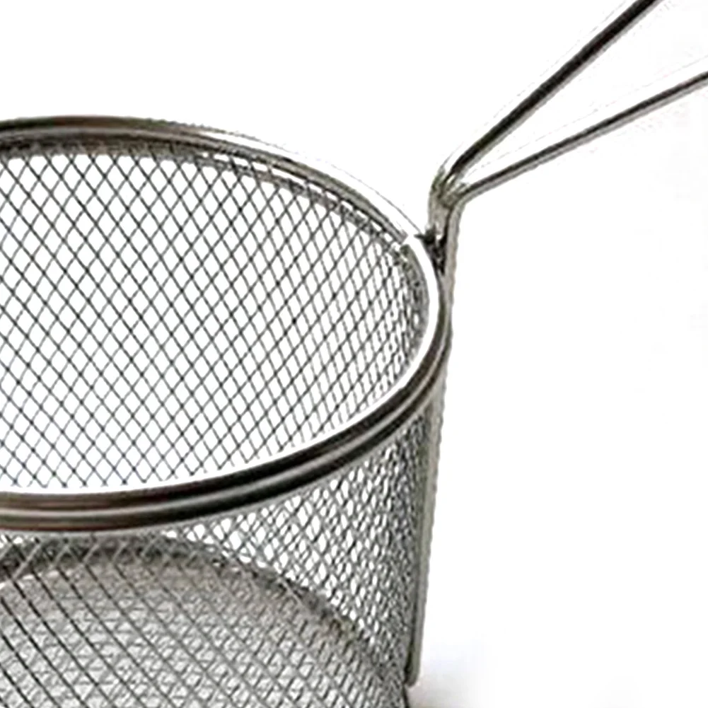French Fries Cylinder Shape Mini Strainer Fine Mesh Basket Stainless Steel Portable Frying Foods Long Handle Colander