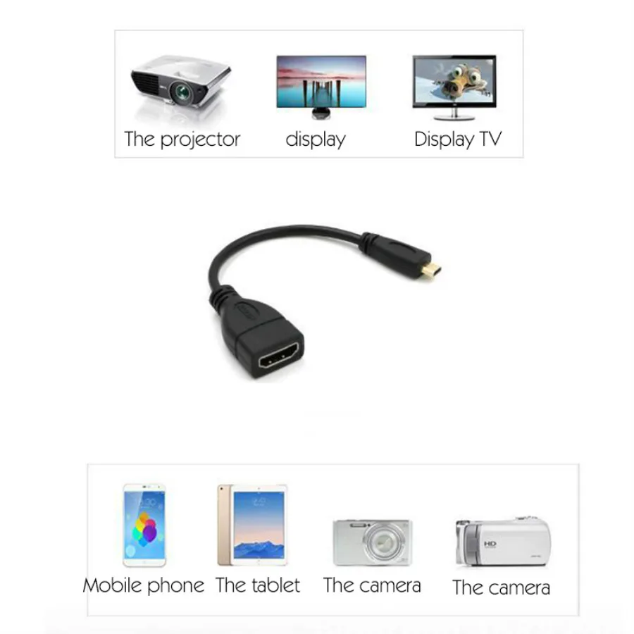 50 шт./лот, черный,, 15 см, Micro HDMI, HDMI адаптер «Папа-мама», кабель, конвертер, M/F разъем для HDTV MAC PC 1080P