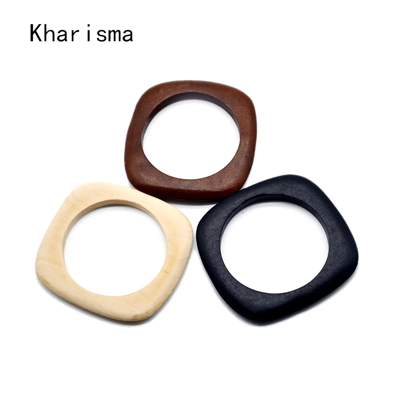 

KHARISMA Ethnic African Black Brown Beige Square Hollow DIY Natural Wooden Simple Bangles Women Men Fashion Jewelry Bracelets