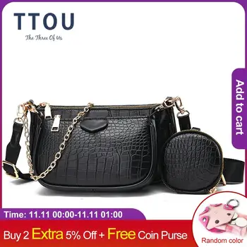 

TTOU Fashion Alligator HandBags Women Casual Crossbody Shoulder Bags Lady Vintage Messenger Hand Bag 3bags/set Clutch Purse