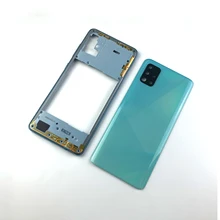 Para samsung galaxy a51 a515 a515f a515fn a515x habitação meio quadro capa + bateria capa traseira + câmera lente capa logotipo